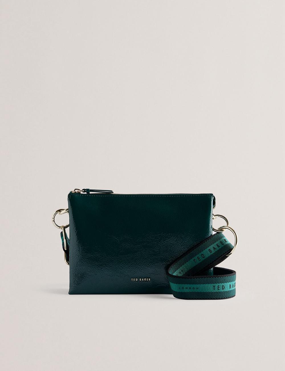 Women Ted Baker DAWCEY - Crinkled Patent Leather Crossbody Bags Mid-Green | RHPZ75609