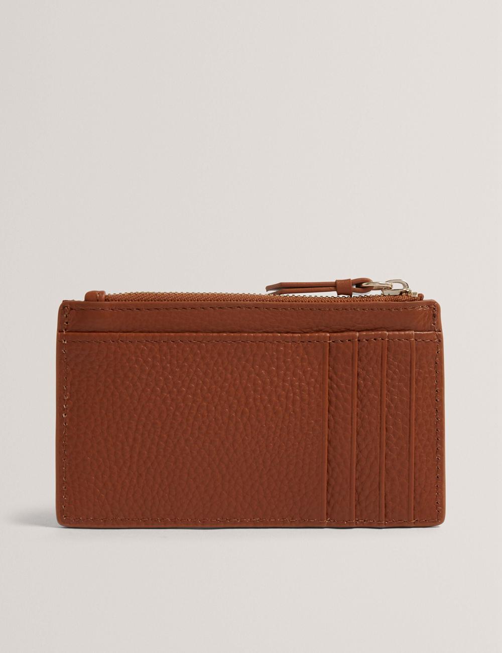 Women Ted Baker DELFIE - Textured Leather Zipped Card Holder Cardholders Brown | RJTV64315