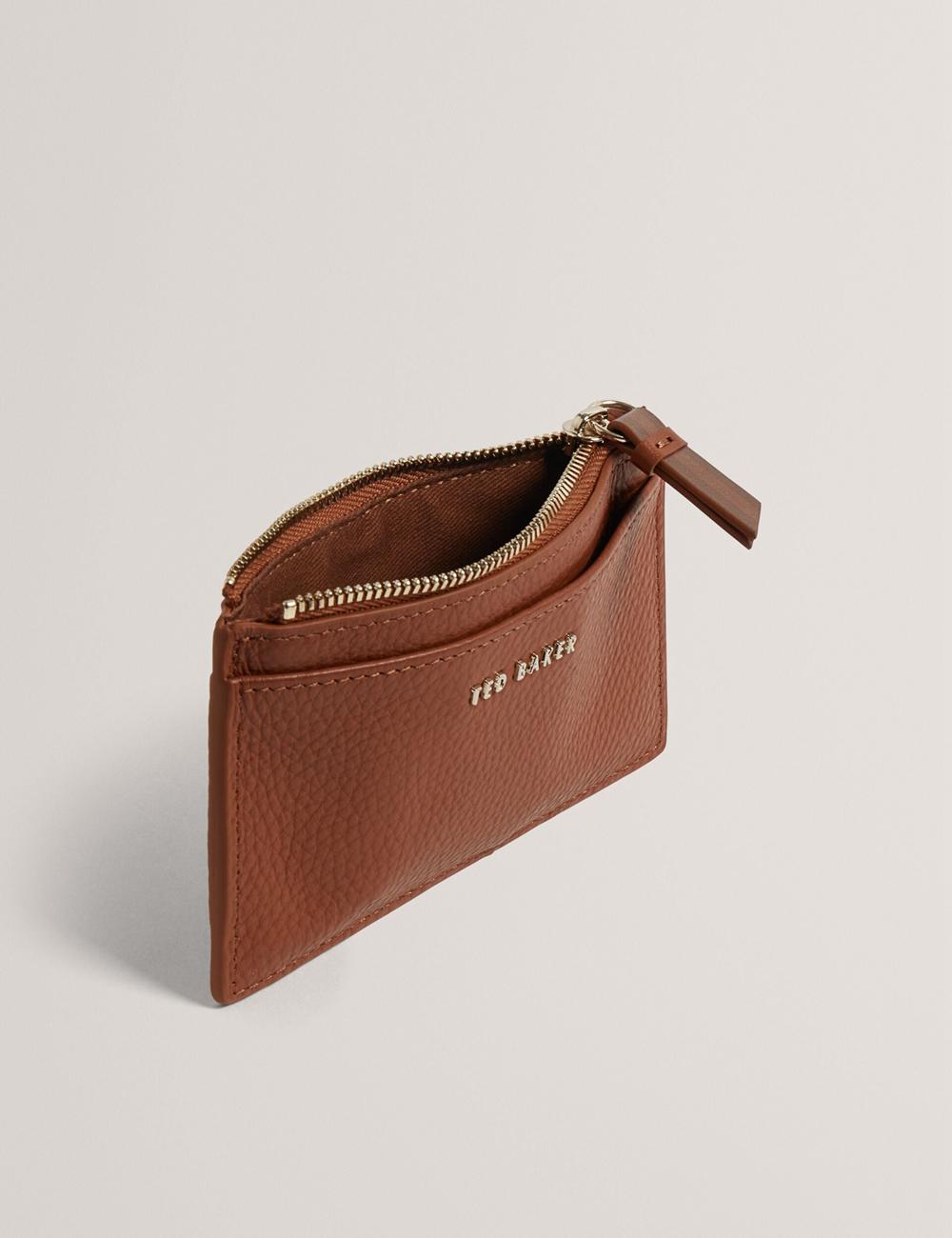 Women Ted Baker DELFIE - Textured Leather Zipped Card Holder Cardholders Brown | RJTV64315