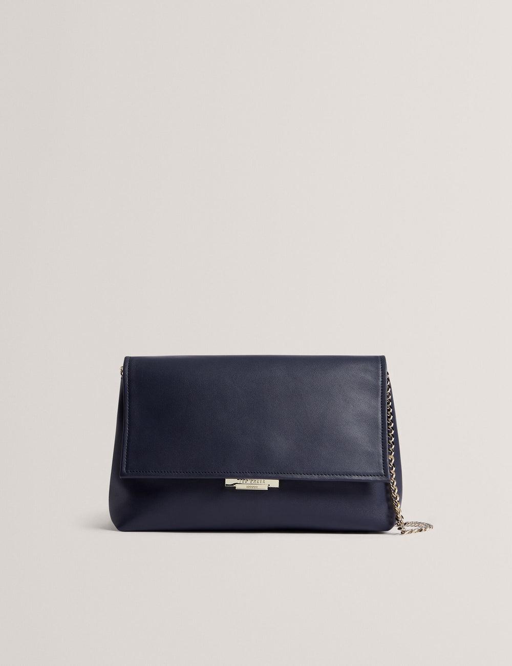 Women Ted Baker DEMAE - Leather Fold Over Chain Shoulder Bags Navy | PSGV15087