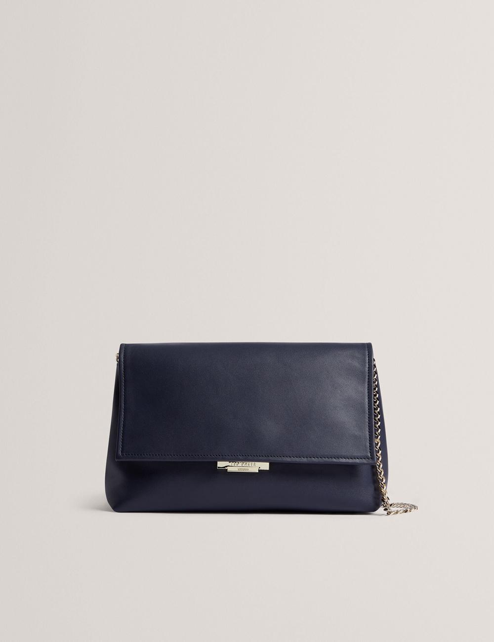 Women Ted Baker DEMAE - Leather Fold Over Chain Shoulder Bags Navy | PSGV15087