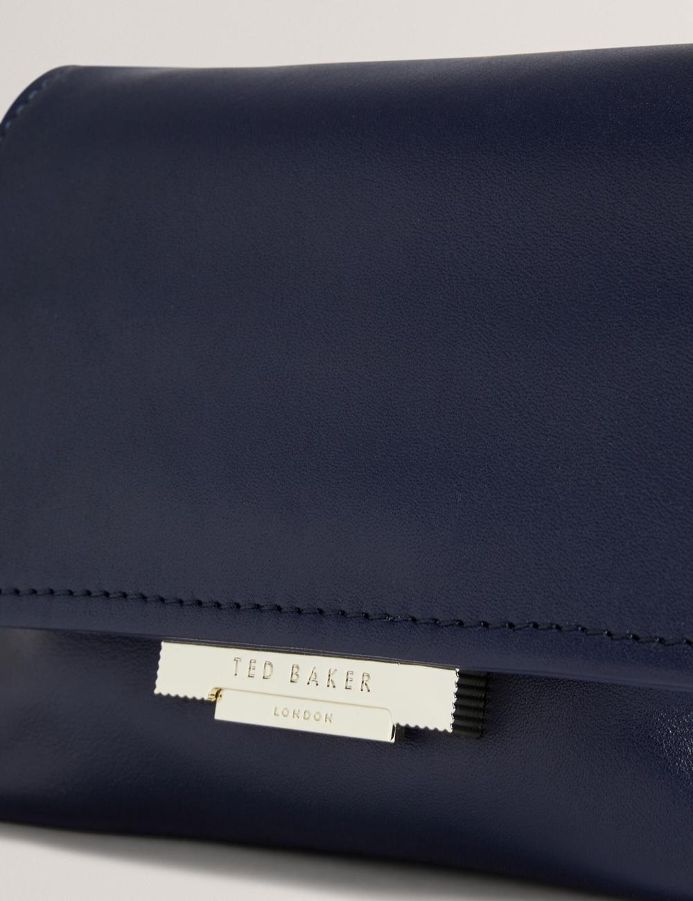 Women Ted Baker DEMNI - Mini Leather Fold Over Chain Crossbody Bags Navy | UJEG37904