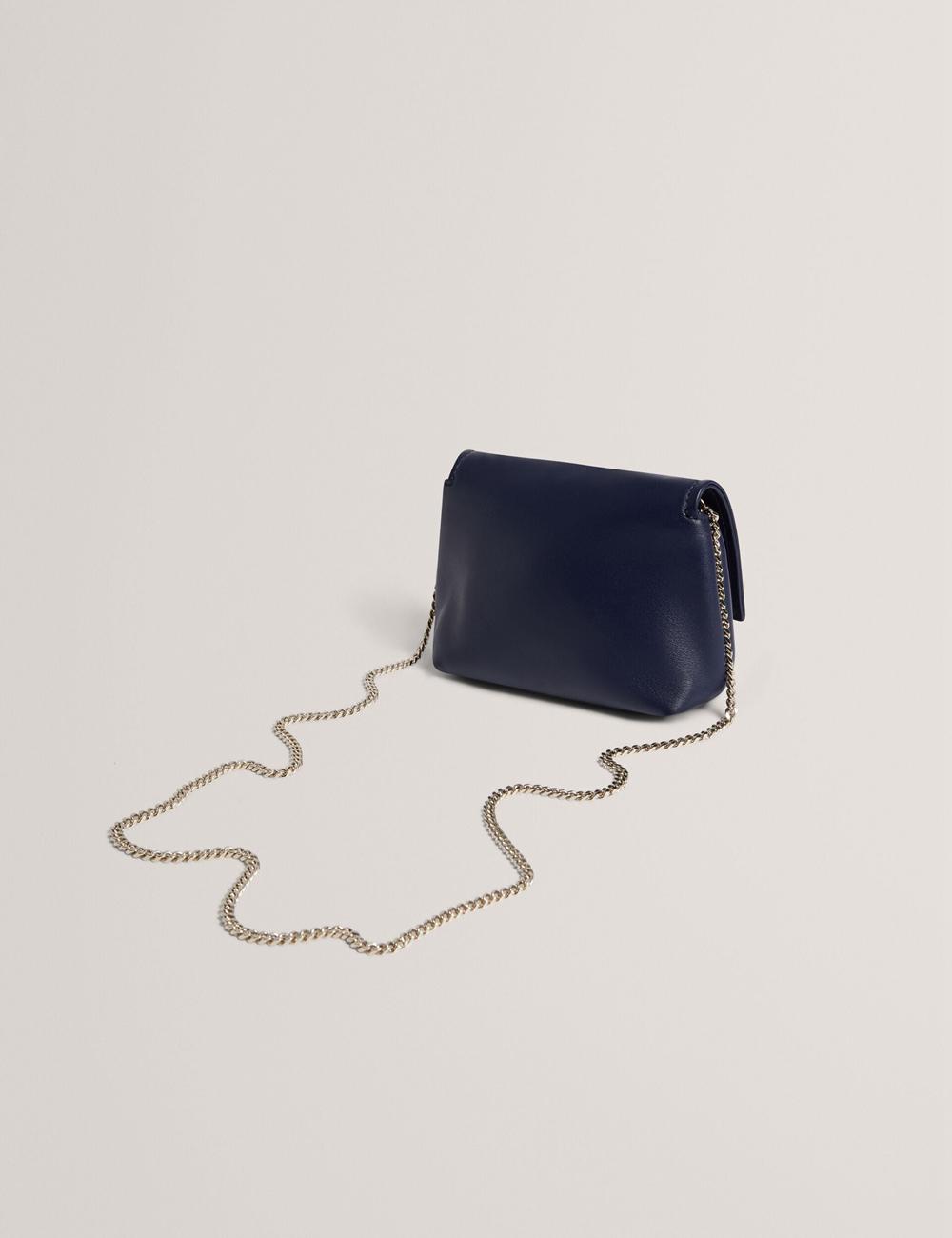 Women Ted Baker DEMNI - Mini Leather Fold Over Chain Crossbody Bags Navy | UJEG37904