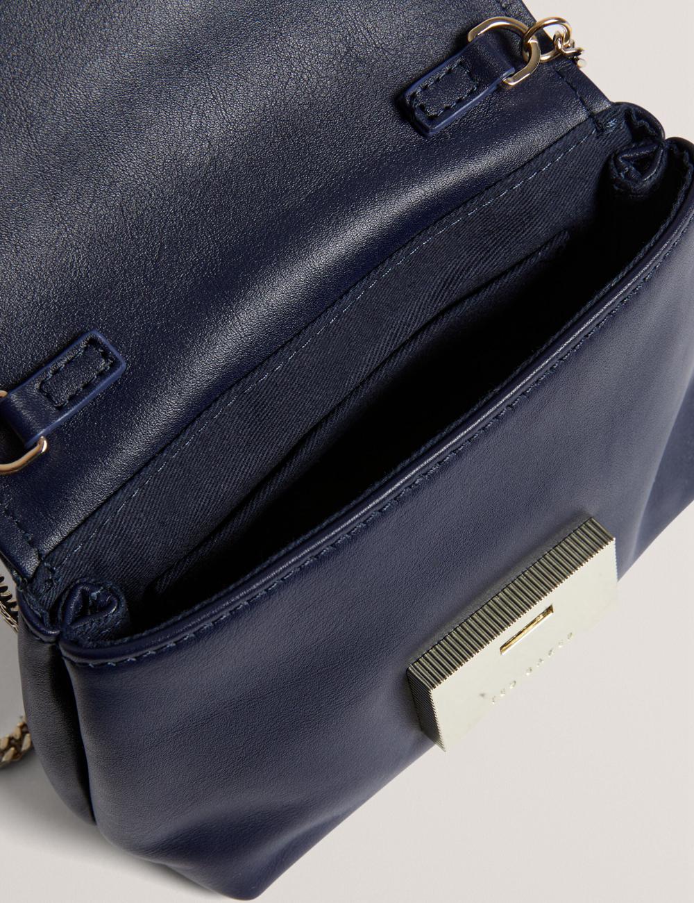 Women Ted Baker DEMNI - Mini Leather Fold Over Chain Crossbody Bags Navy | UJEG37904