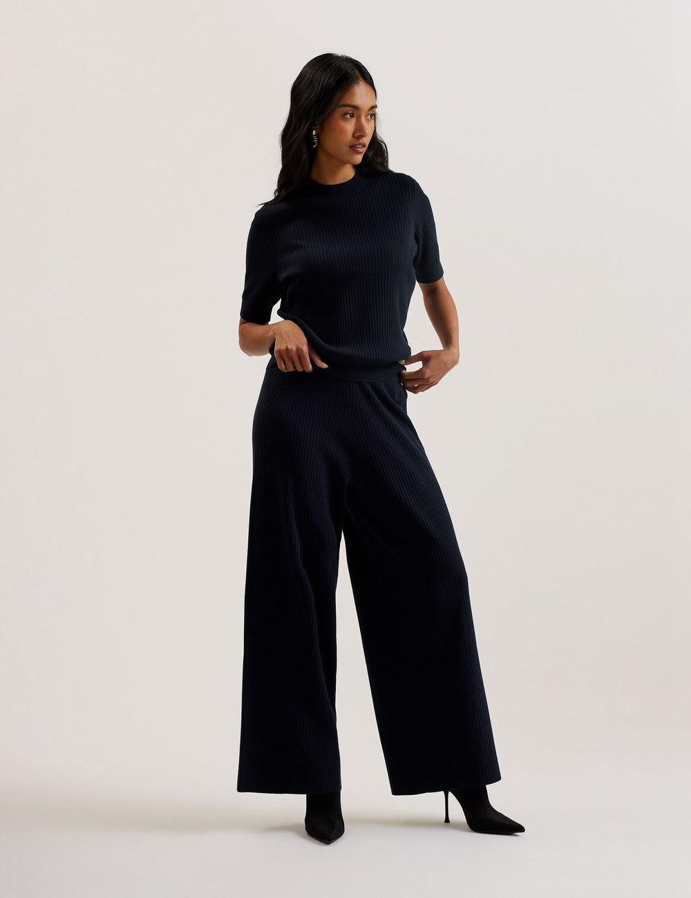 Women Ted Baker ELLIHAA - Ribbed Knit Half Sleeve Tops Navy | AXGW07682