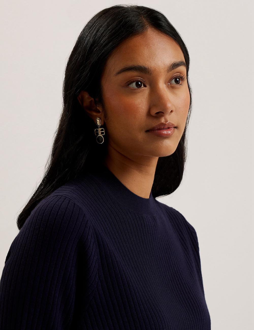 Women Ted Baker ELLIHAA - Ribbed Knit Half Sleeve Tops Navy | AXGW07682