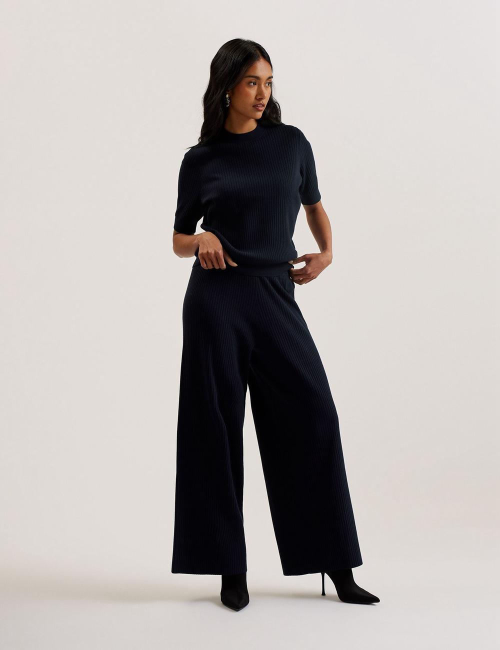 Women Ted Baker ELLIHAA - Ribbed Knit Half Sleeve Tops Navy | AXGW07682