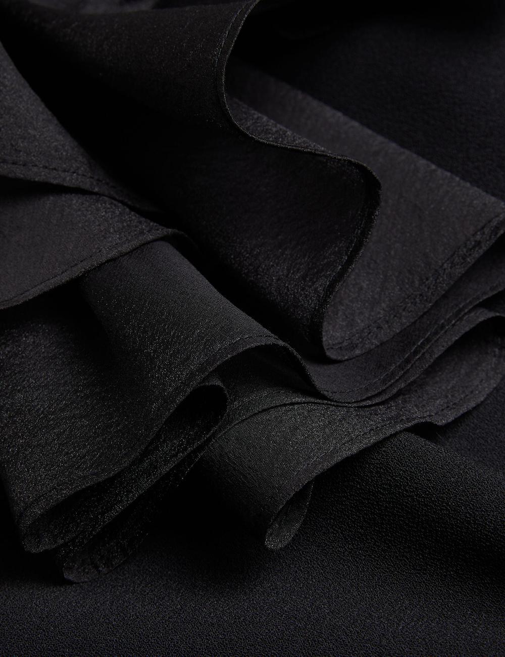 Women Ted Baker ELQUI - Oversized Ruffle Trim V-Neck Mini Dresses Black | VFMT06139