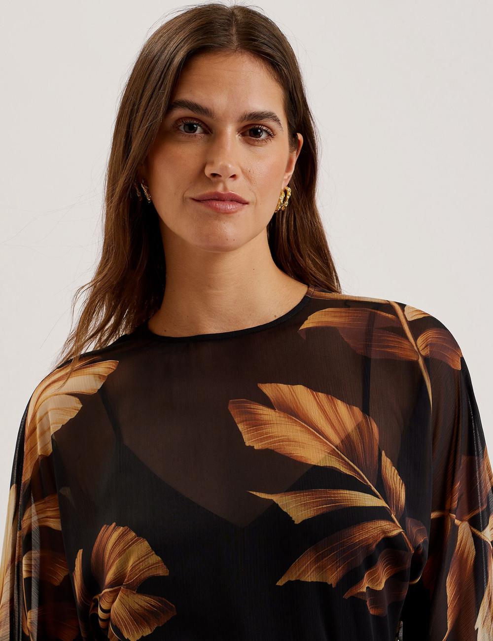 Women Ted Baker ELSTER - Printed Chiffon With Waist Mini Dresses Black | HJNB69035