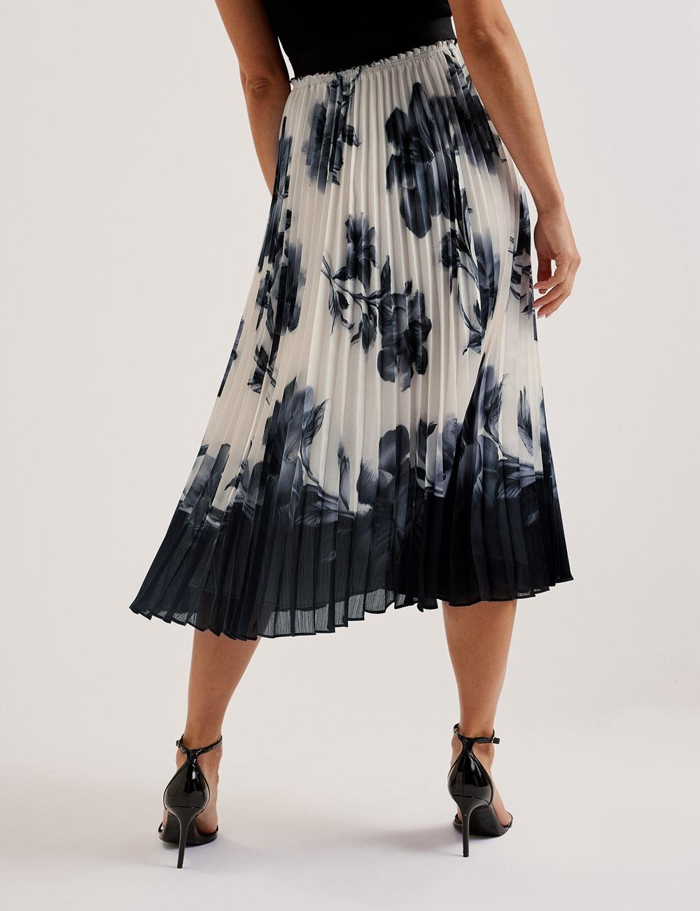 Women Ted Baker EMISTA - Monochrome Print Pleated Midi Skirts Ivory | MSPU61702