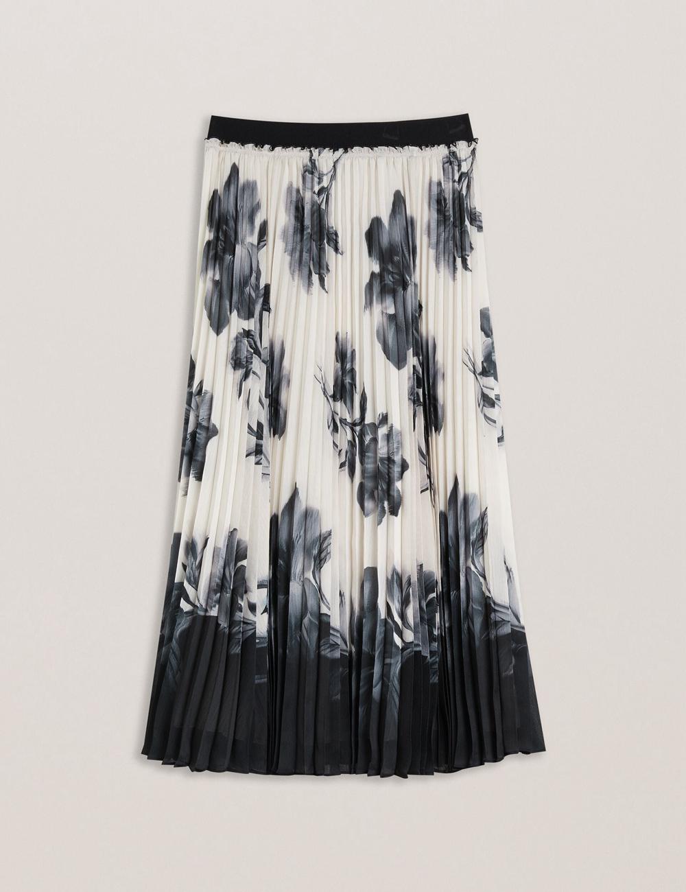 Women Ted Baker EMISTA - Monochrome Print Pleated Midi Skirts Ivory | MSPU61702