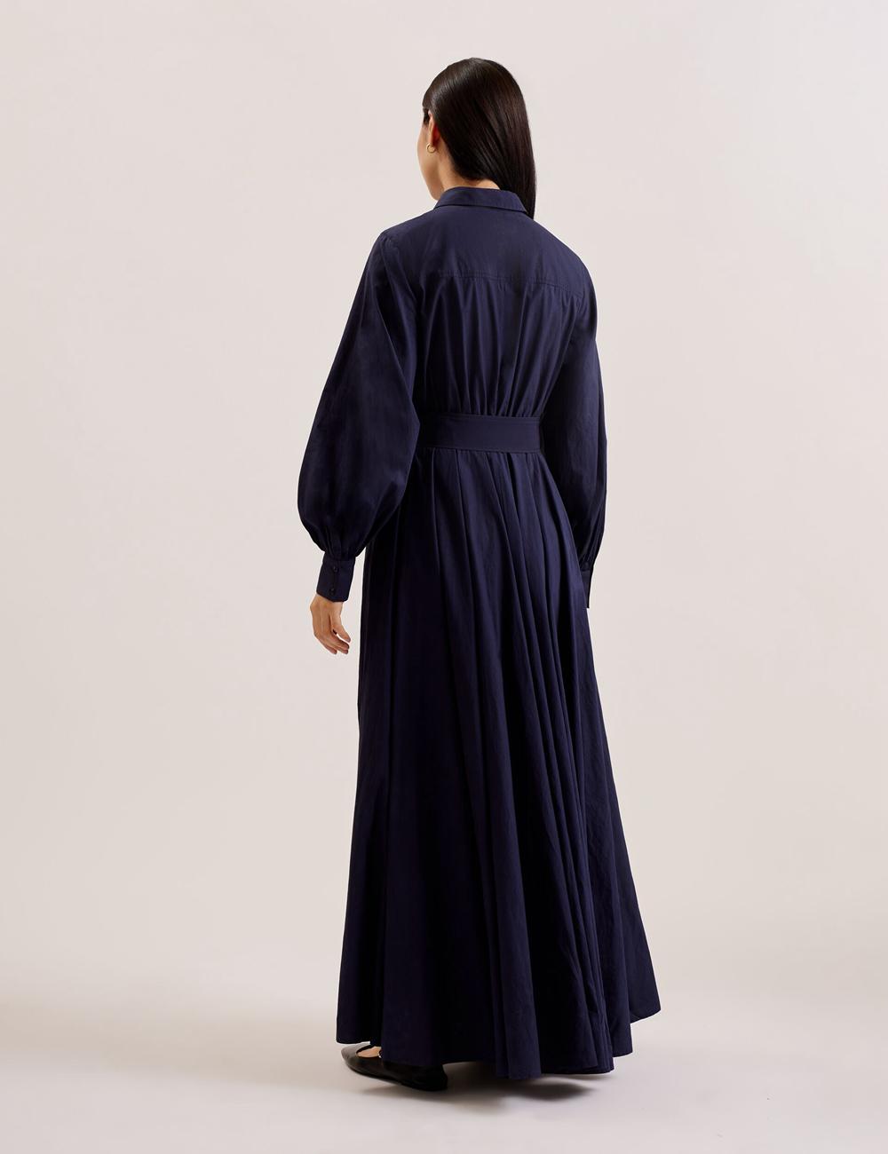 Women Ted Baker ENE - Cotton Maxi Shirt Dress With Belt Maxi Dresses Navy | XNGF54972