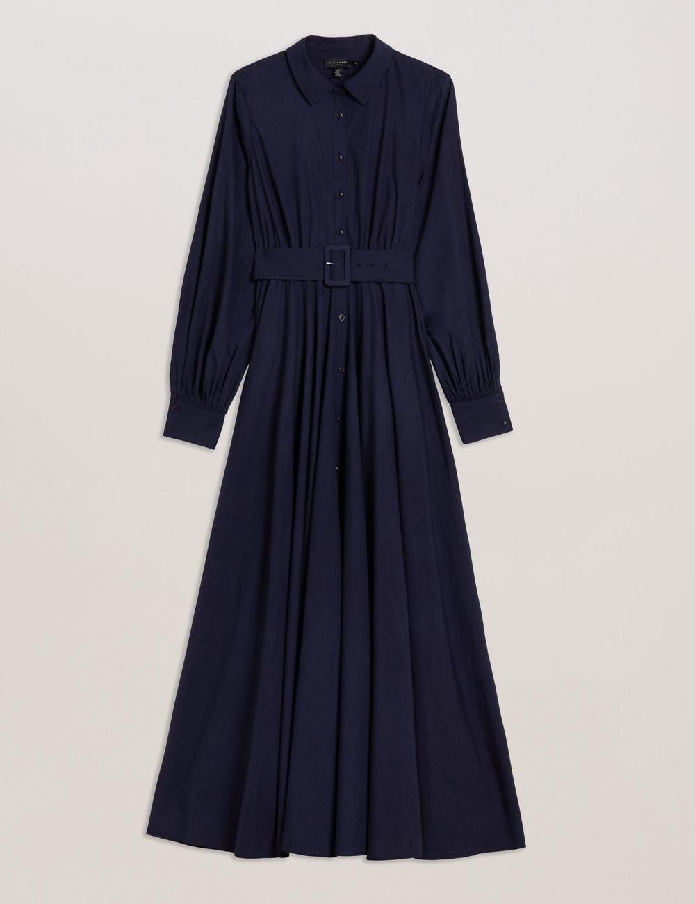 Women Ted Baker ENE - Cotton Maxi Shirt Dress With Belt Maxi Dresses Navy | XNGF54972