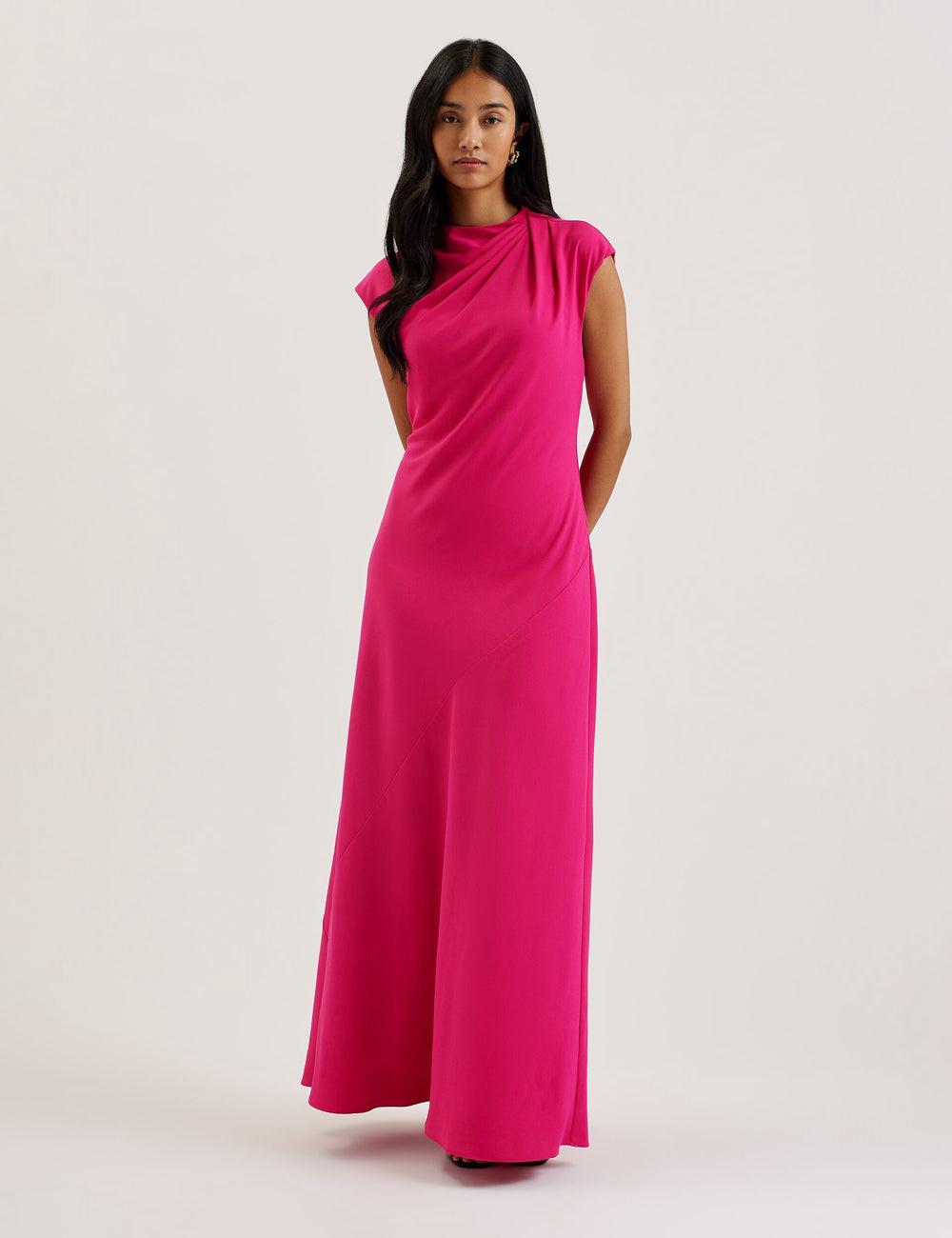 Women Ted Baker EREAS - Drape Neckline Cap Sleeve Maxi Dresses Pink | LOZG62514
