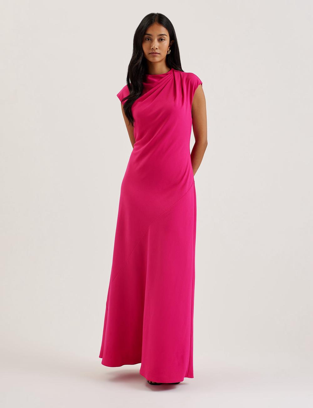 Women Ted Baker EREAS - Drape Neckline Cap Sleeve Maxi Dresses Pink | LOZG62514