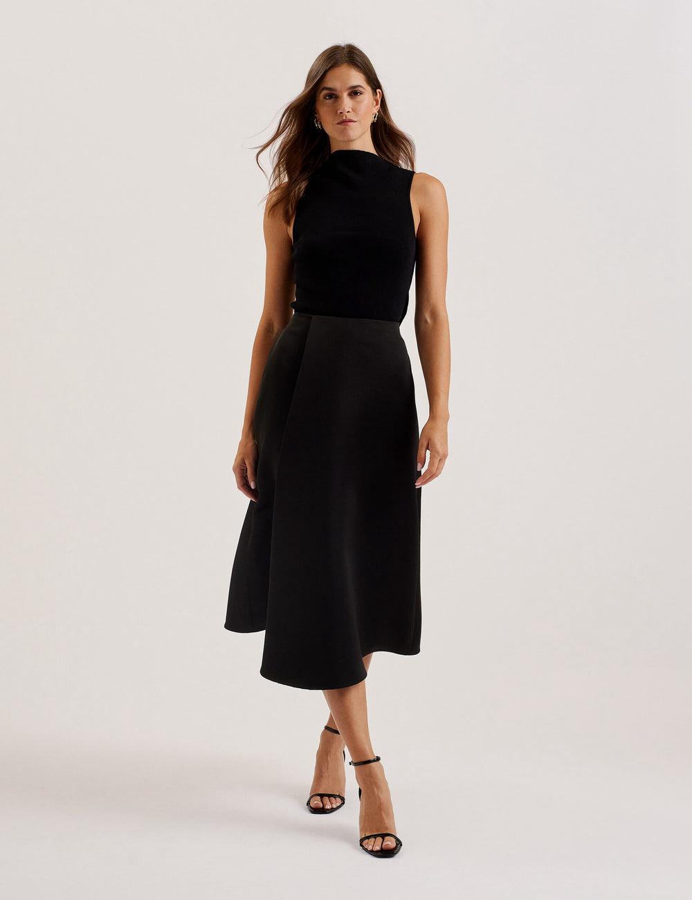 Women Ted Baker ERVA - Asymmetric Satin Wrap Midi Skirts Black | TRYI49873