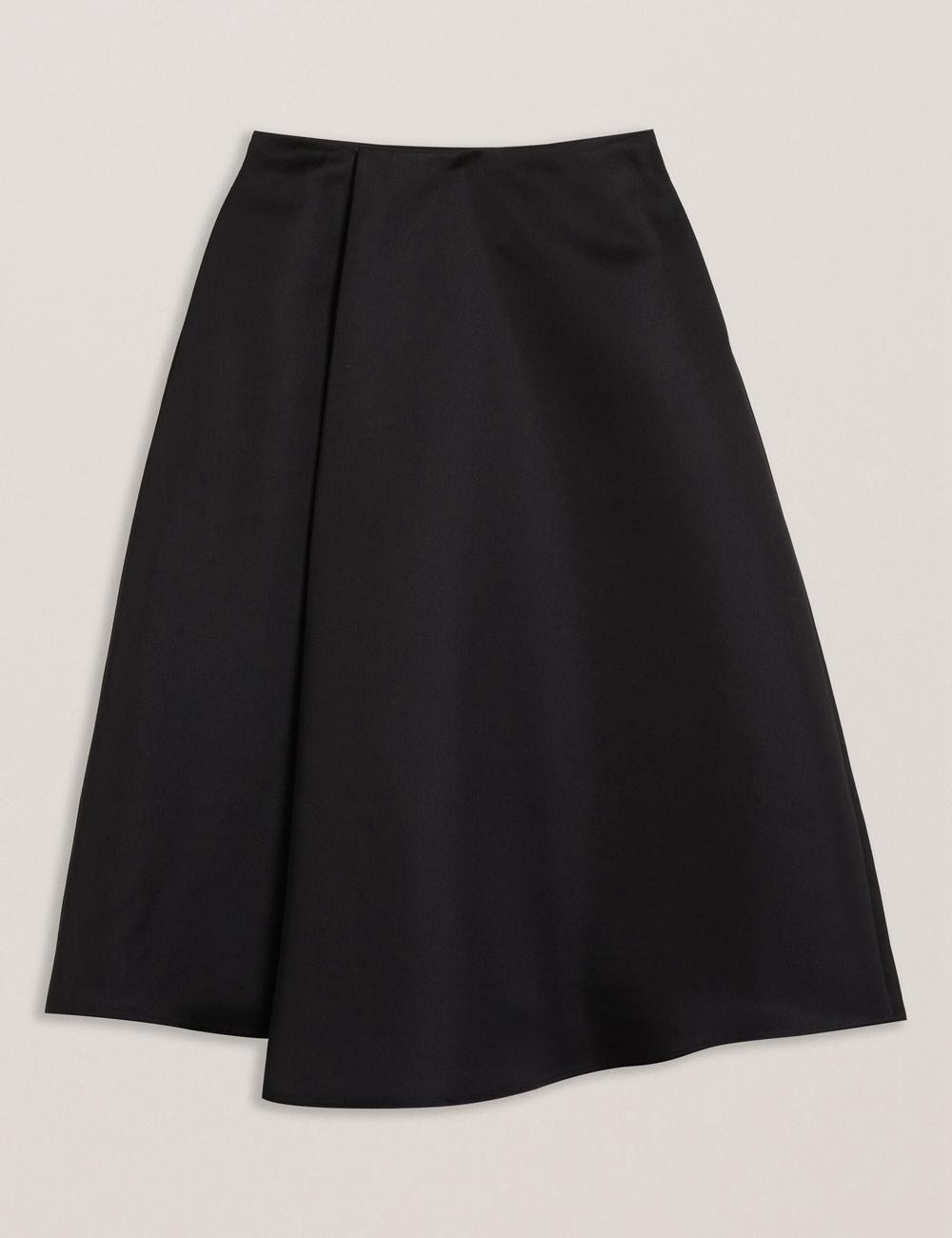 Women Ted Baker ERVA - Asymmetric Satin Wrap Midi Skirts Black | TRYI49873