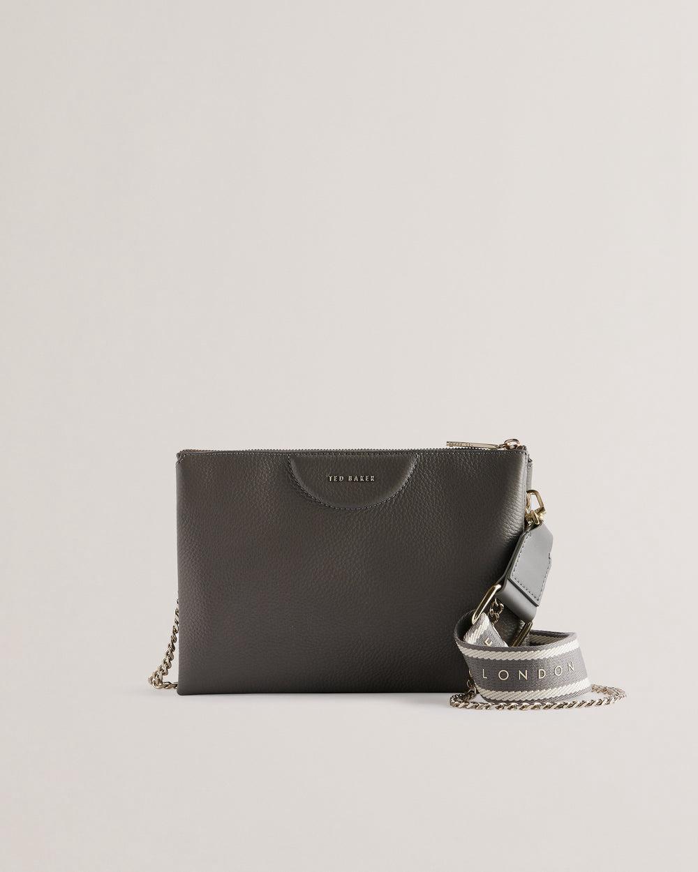 Women Ted Baker ESILLE - Branded Webbing Crossbody Leather Crossbody Bags Mid-Grey | HBRJ25083