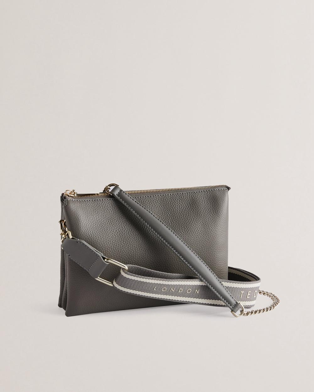 Women Ted Baker ESILLE - Branded Webbing Crossbody Leather Crossbody Bags Mid-Grey | HBRJ25083