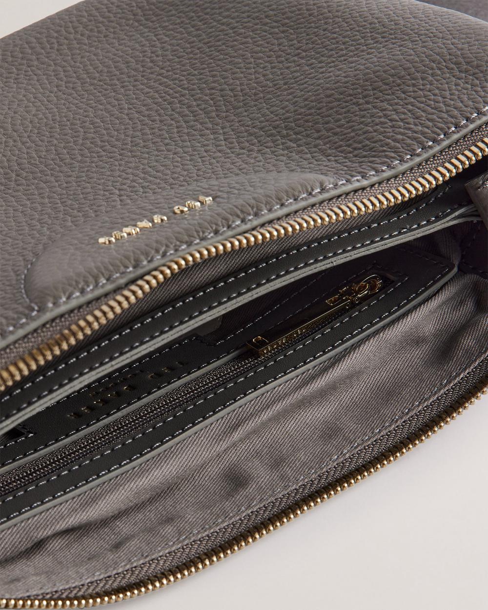 Women Ted Baker ESILLE - Branded Webbing Crossbody Leather Crossbody Bags Mid-Grey | HBRJ25083
