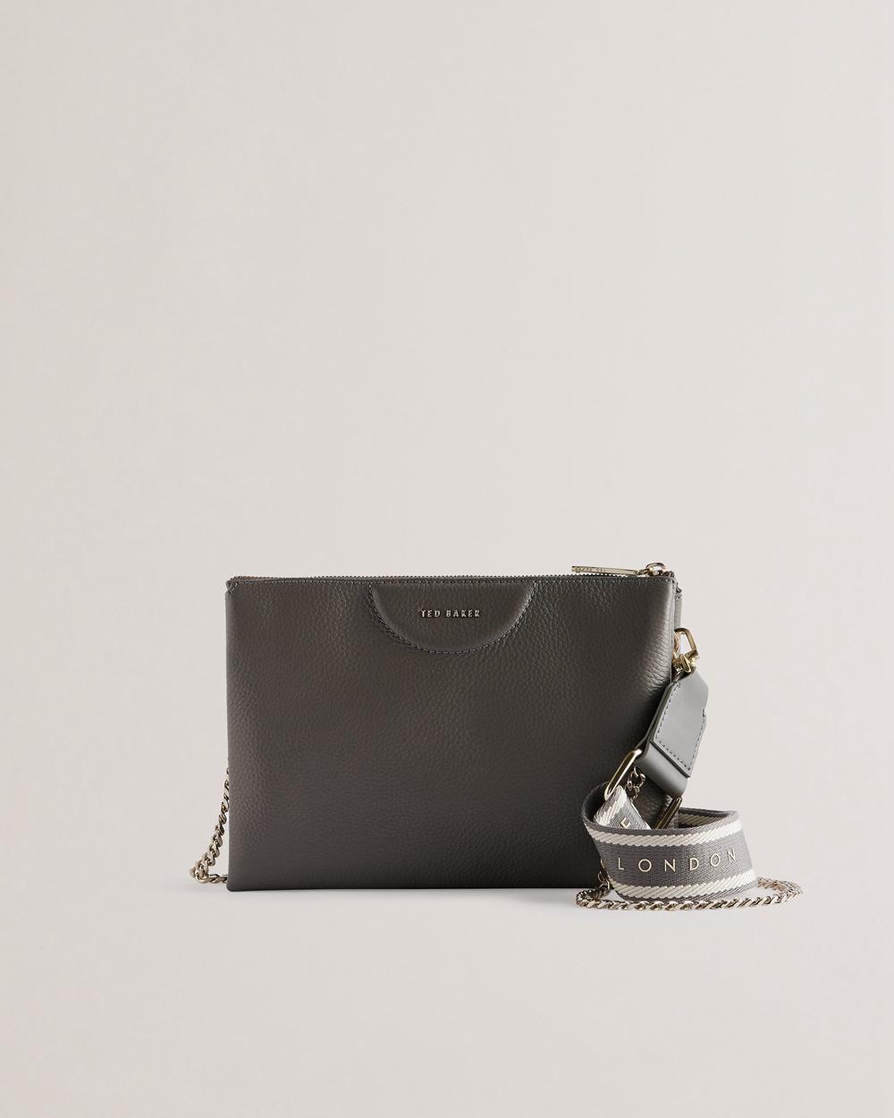 Women Ted Baker ESILLE - Branded Webbing Crossbody Leather Crossbody Bags Mid-Grey | HBRJ25083