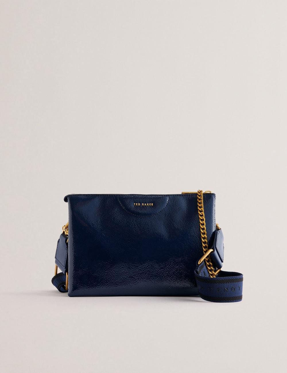 Women Ted Baker ESILLE - Branded Webbing Patent Leather Crossbody Bags Dk-Blue | EJGQ46913