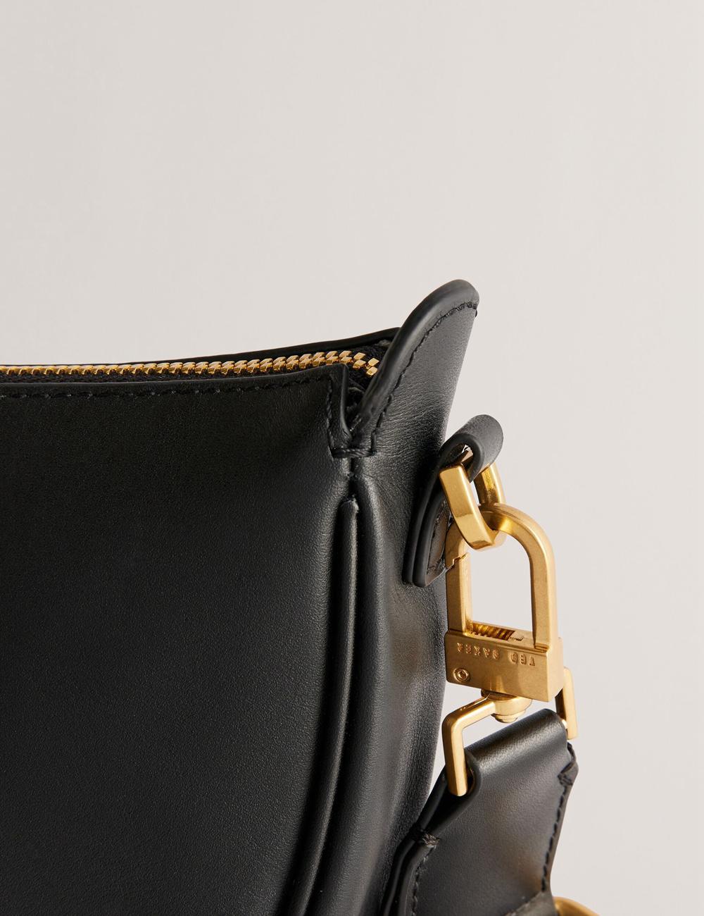 Women Ted Baker ESSINA - Webbing Half Moon Leather Crossbody Bags Black | NART74059