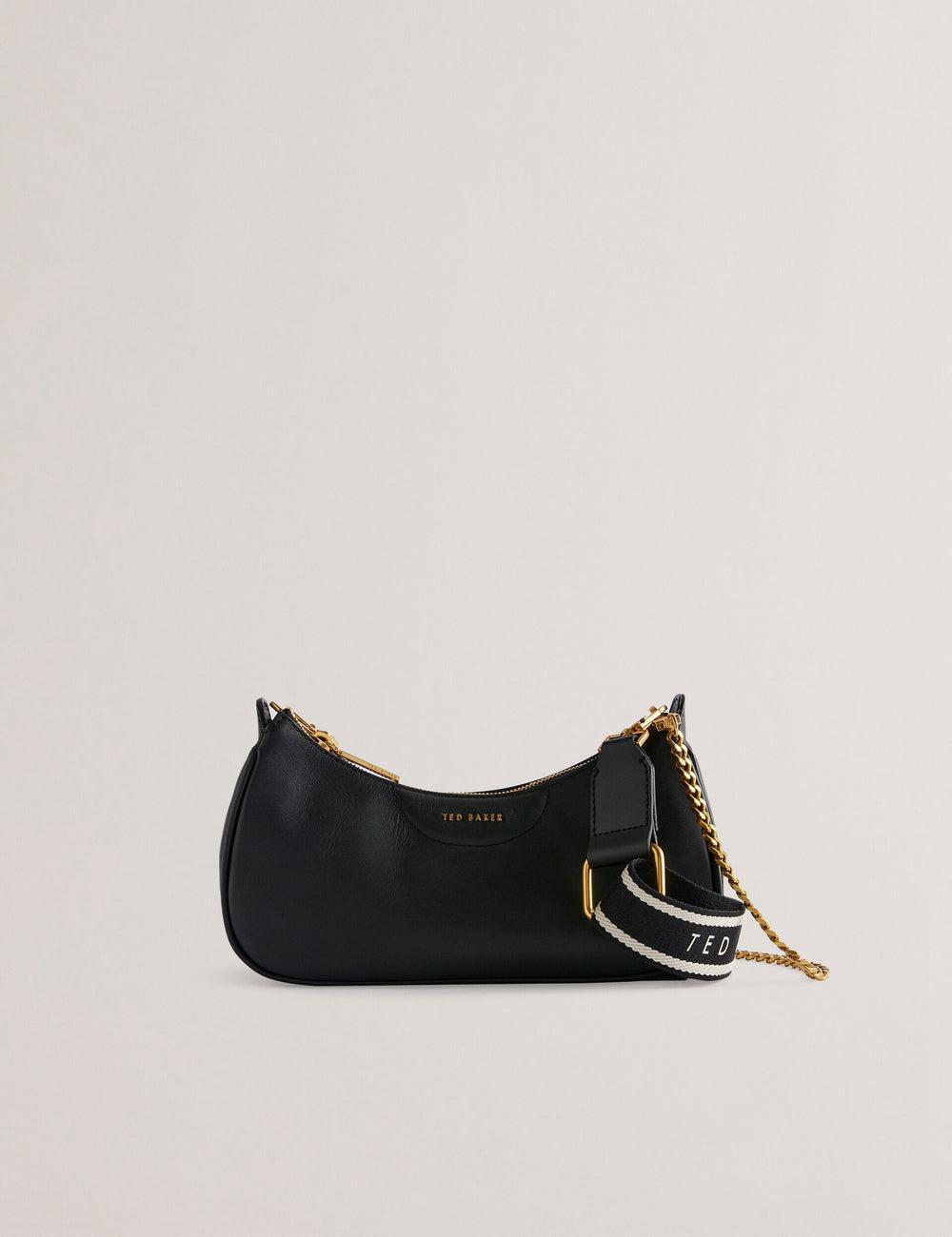 Women Ted Baker ESSIY - Leatheruette With Webbing Strap Shoulder Bags Black | GECK82906