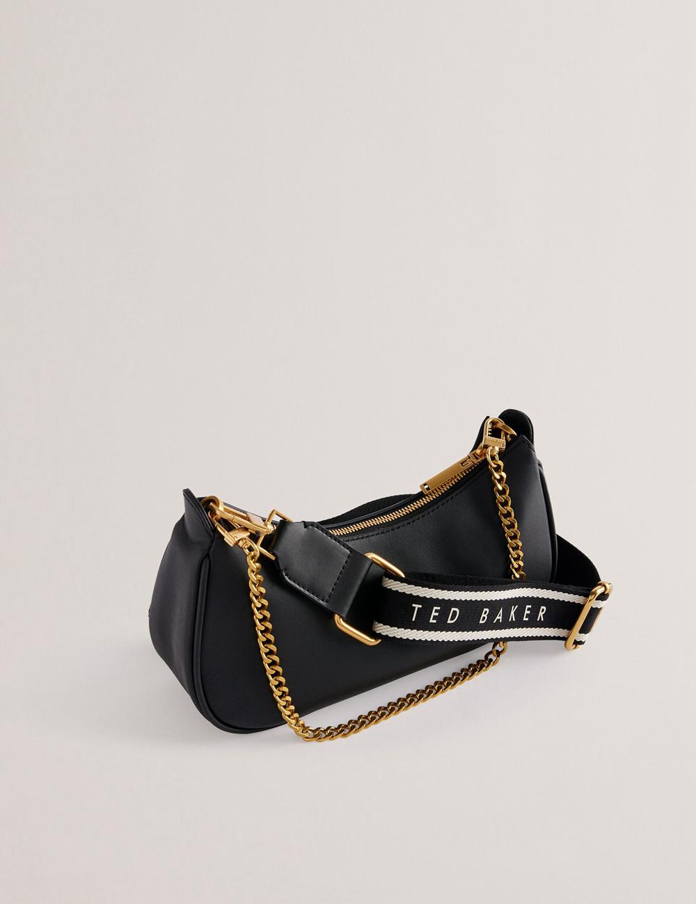 Women Ted Baker ESSIY - Leatheruette With Webbing Strap Shoulder Bags Black | GECK82906