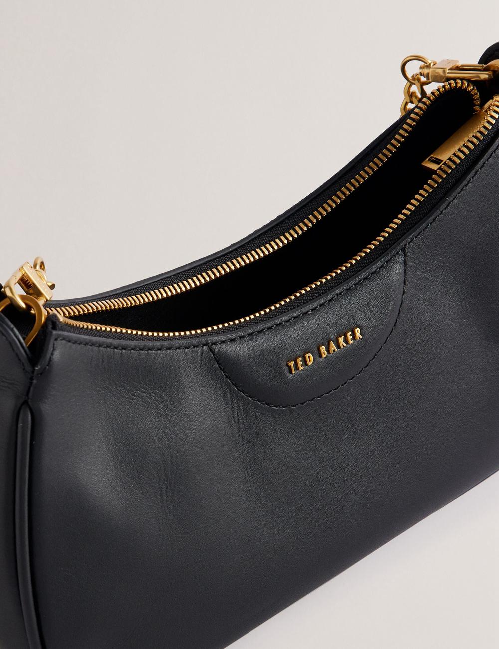 Women Ted Baker ESSIY - Leatheruette With Webbing Strap Shoulder Bags Black | GECK82906