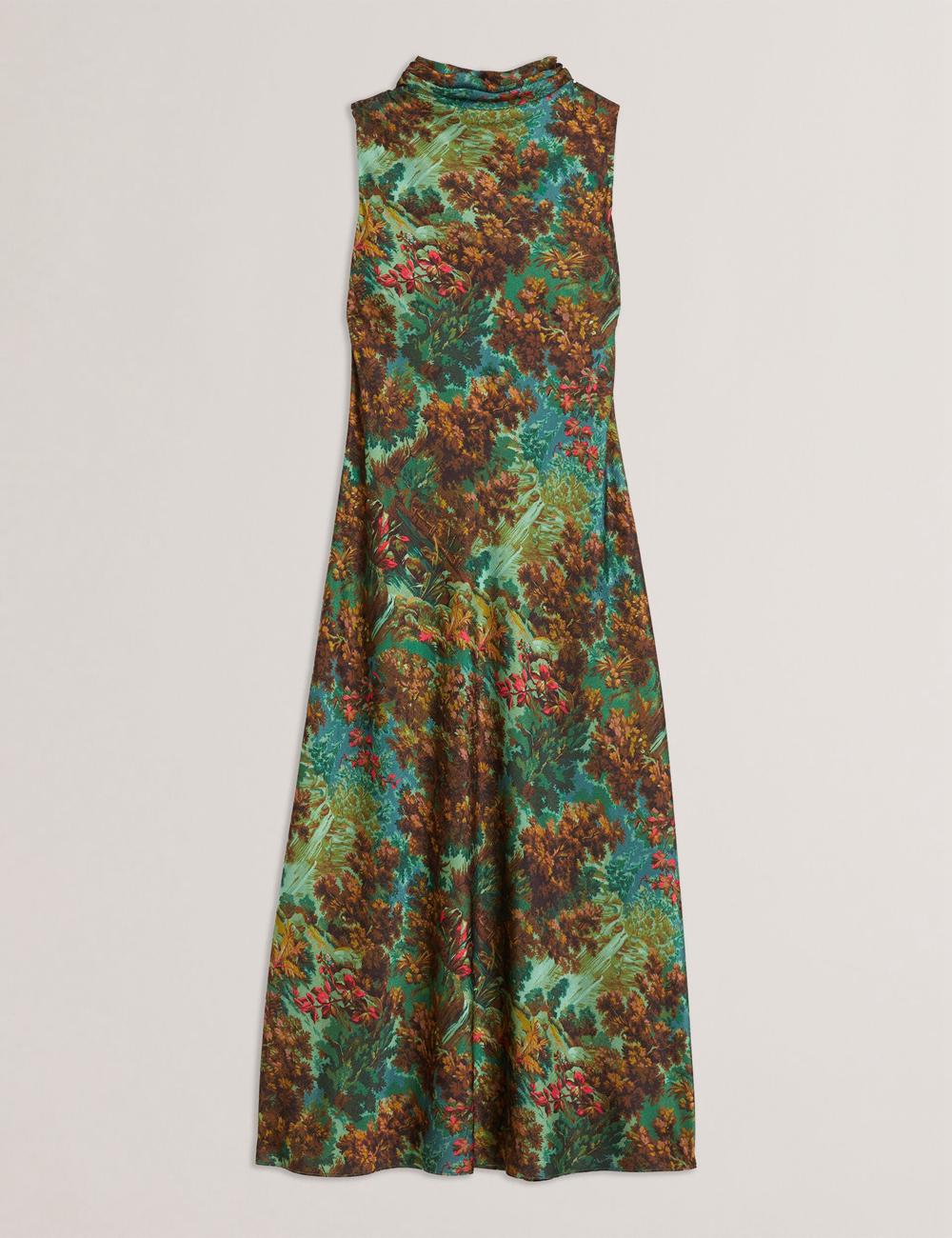 Women Ted Baker EYVA - Satin Printed High Neck Midi Slip Midi Dresses Green | MNEP78041