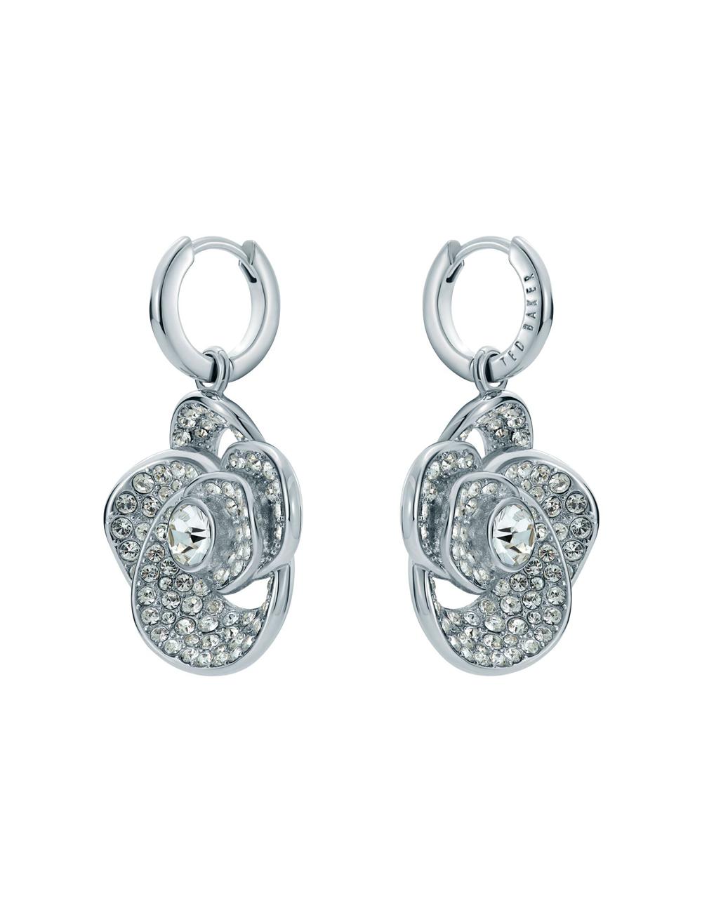 Women Ted Baker FLORENCE - Crystal Flower Pendant Huggie Earrings Silver | UAQE81579