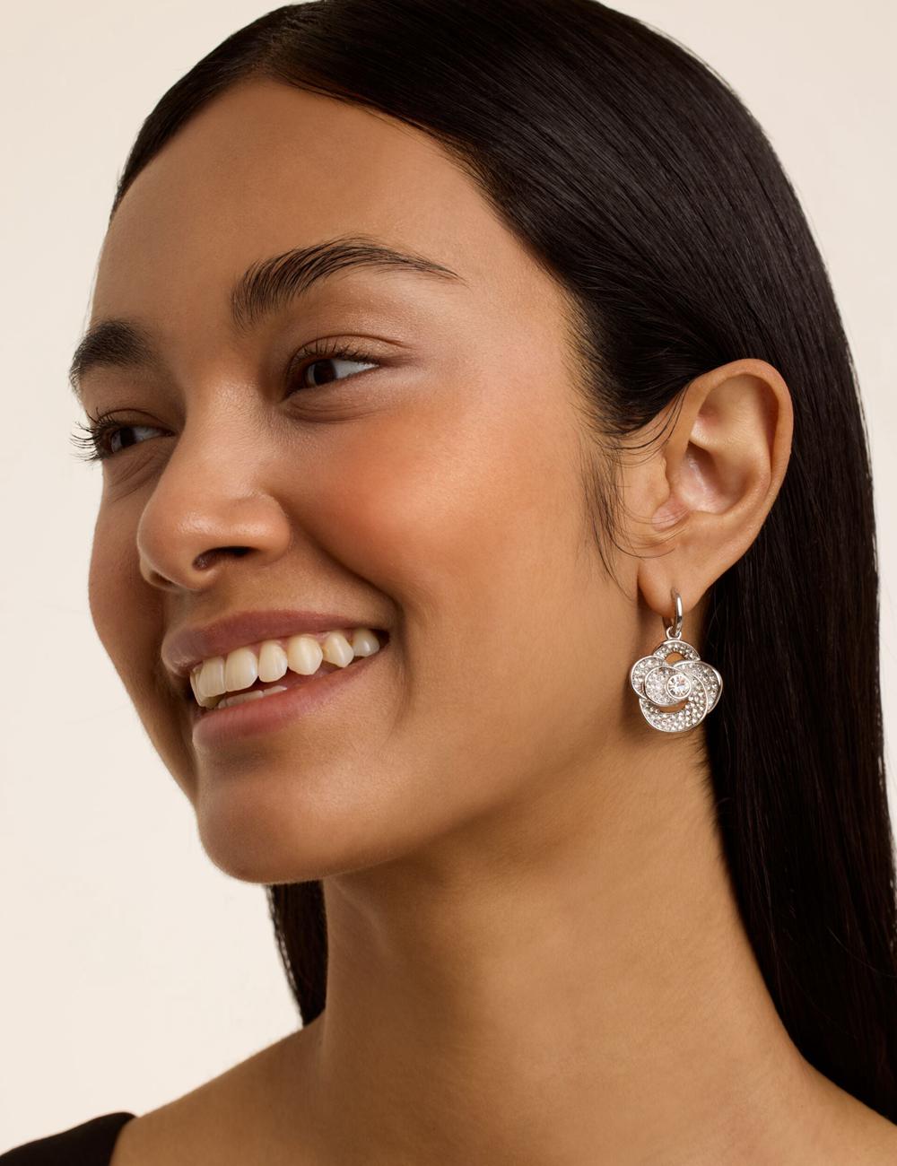 Women Ted Baker FLORENCE - Crystal Flower Pendant Huggie Earrings Silver | UAQE81579
