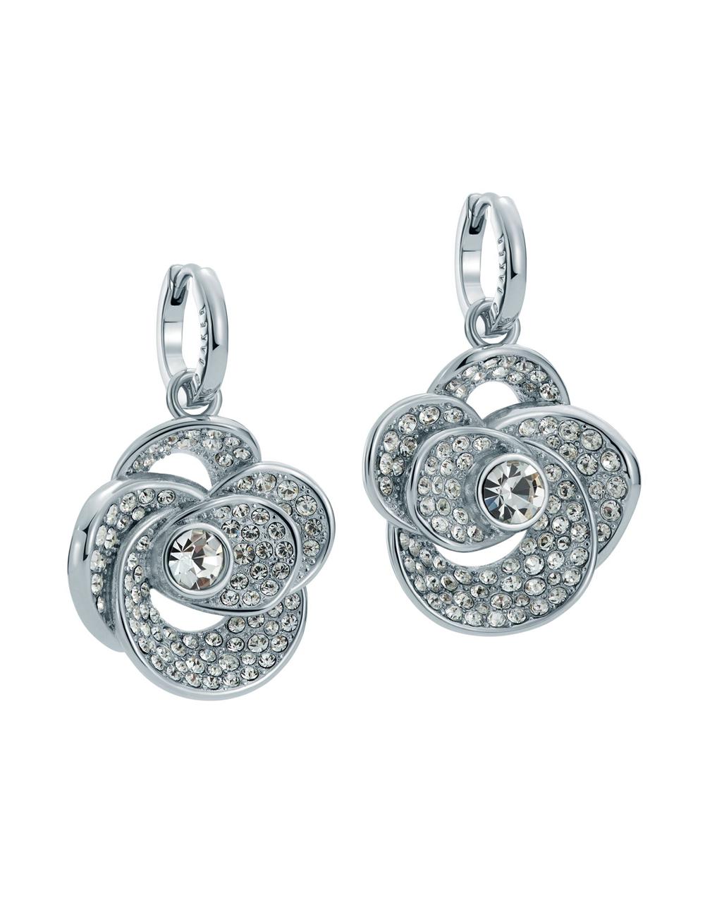 Women Ted Baker FLORENCE - Crystal Flower Pendant Huggie Earrings Silver | UAQE81579