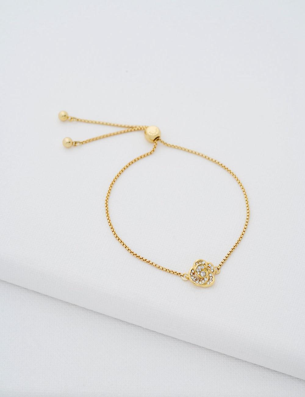 Women Ted Baker FLORINA - Crystal Flower Adjustable Bracelets Gold | VQZA25810