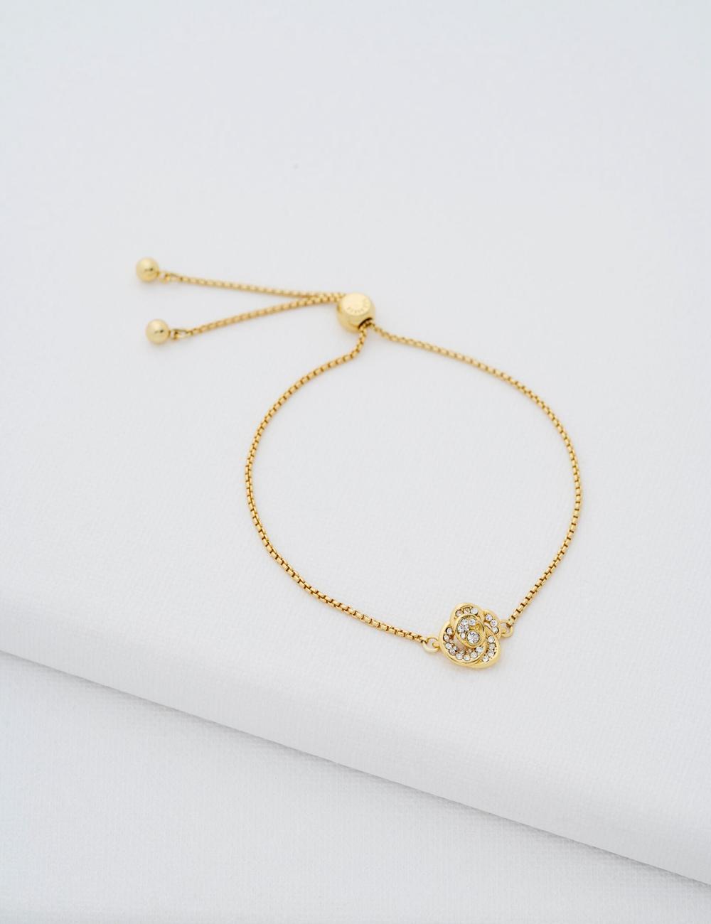 Women Ted Baker FLORINA - Crystal Flower Adjustable Bracelets Gold | VQZA25810