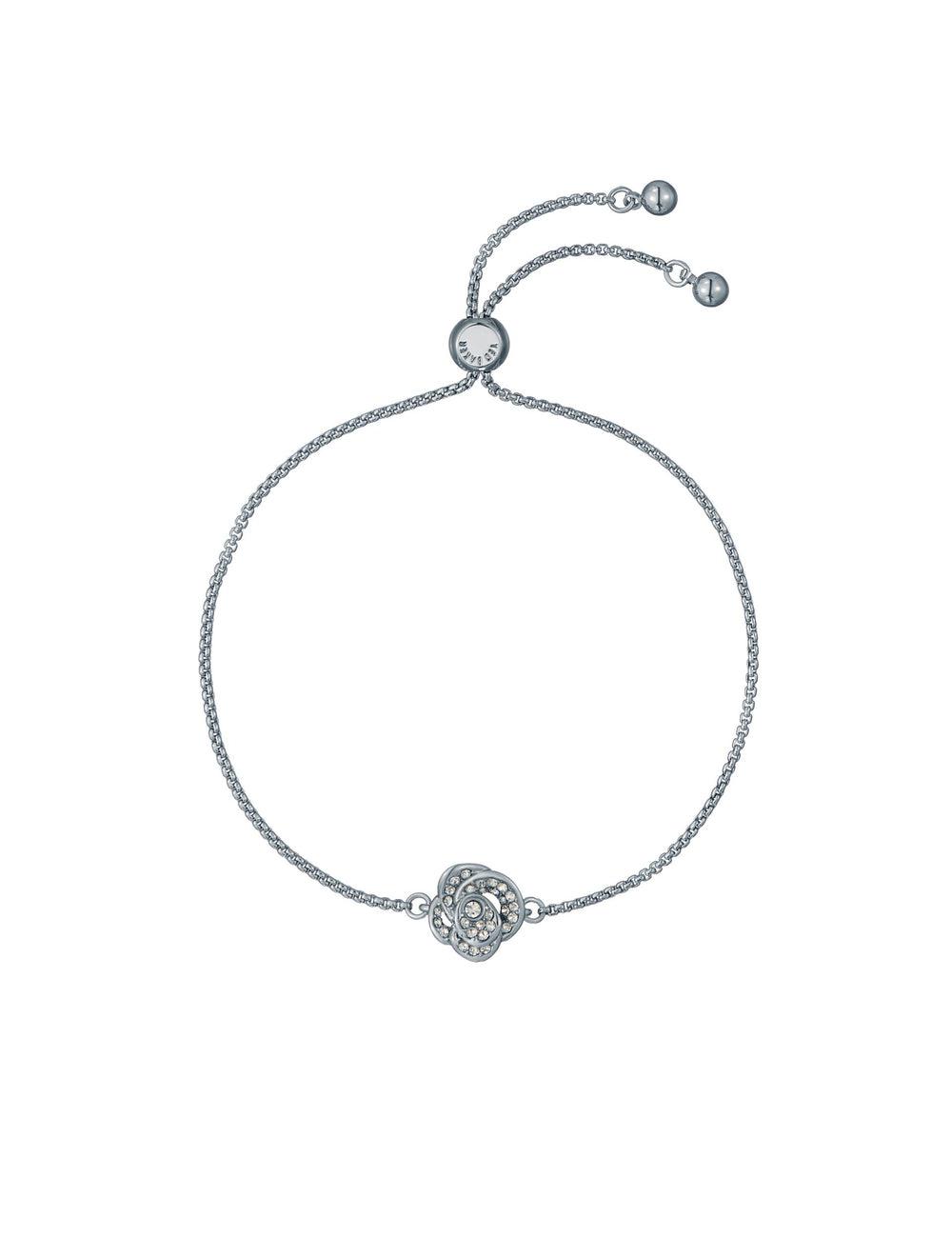 Women Ted Baker FLORINA - Crystal Flower Adjustable Slider Bracelets Silver | DPKB28496
