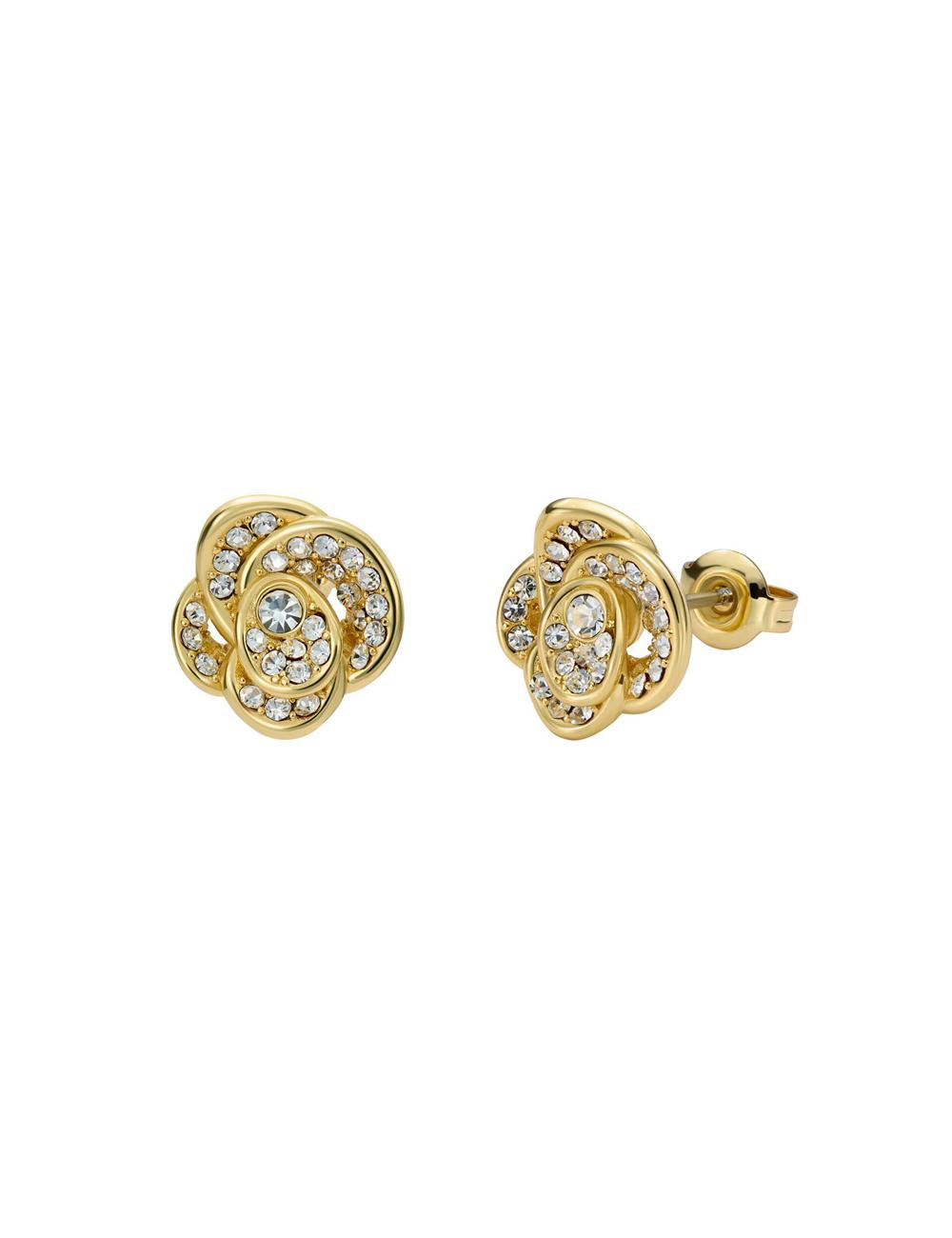 Women Ted Baker FLORINE - Crystal Flower Stud Earrings Gold | BZFM80719