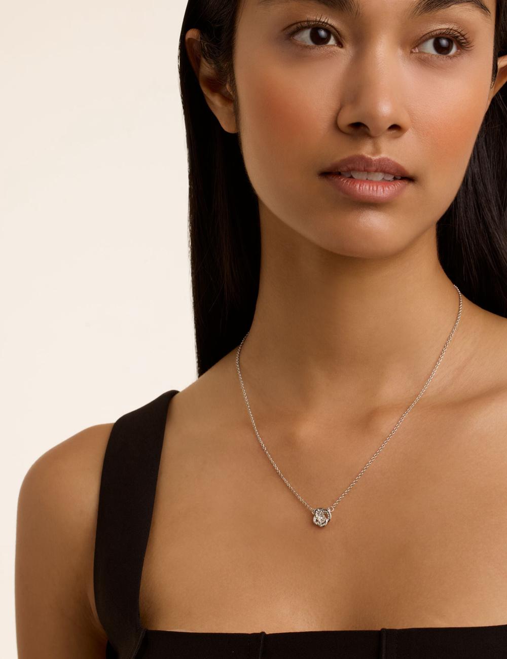 Women Ted Baker FLORITA - Crystal Flower Pendant Necklaces Silver | HIXC68357