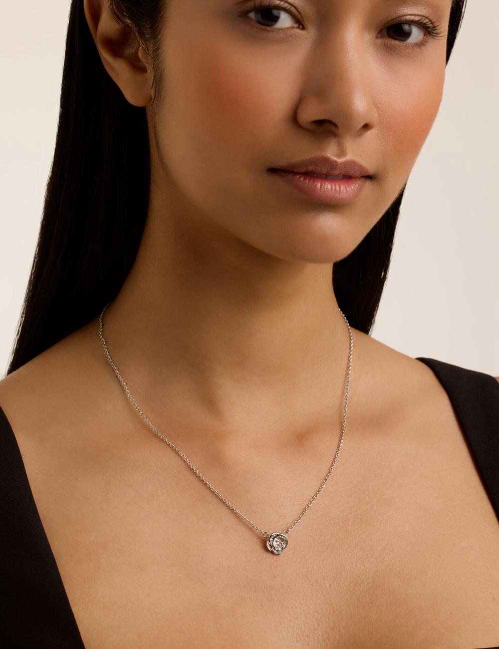 Women Ted Baker FLORITA - Crystal Flower Pendant Necklaces Silver | HIXC68357