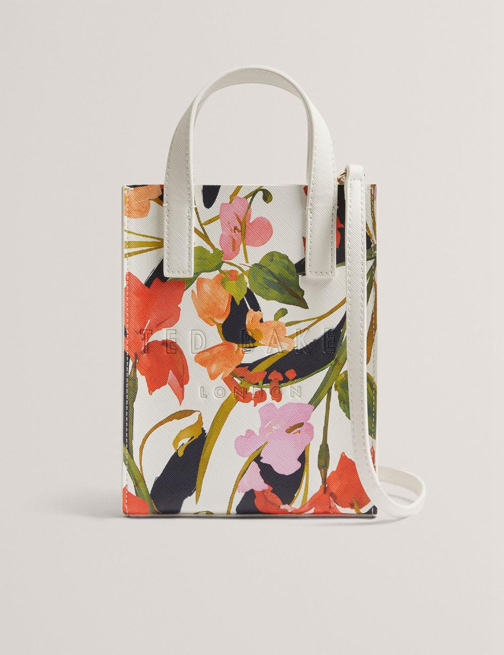 Women Ted Baker FLOWEIA - Floral Faux Leather Mini Tote Bags Cream | BFRH59137