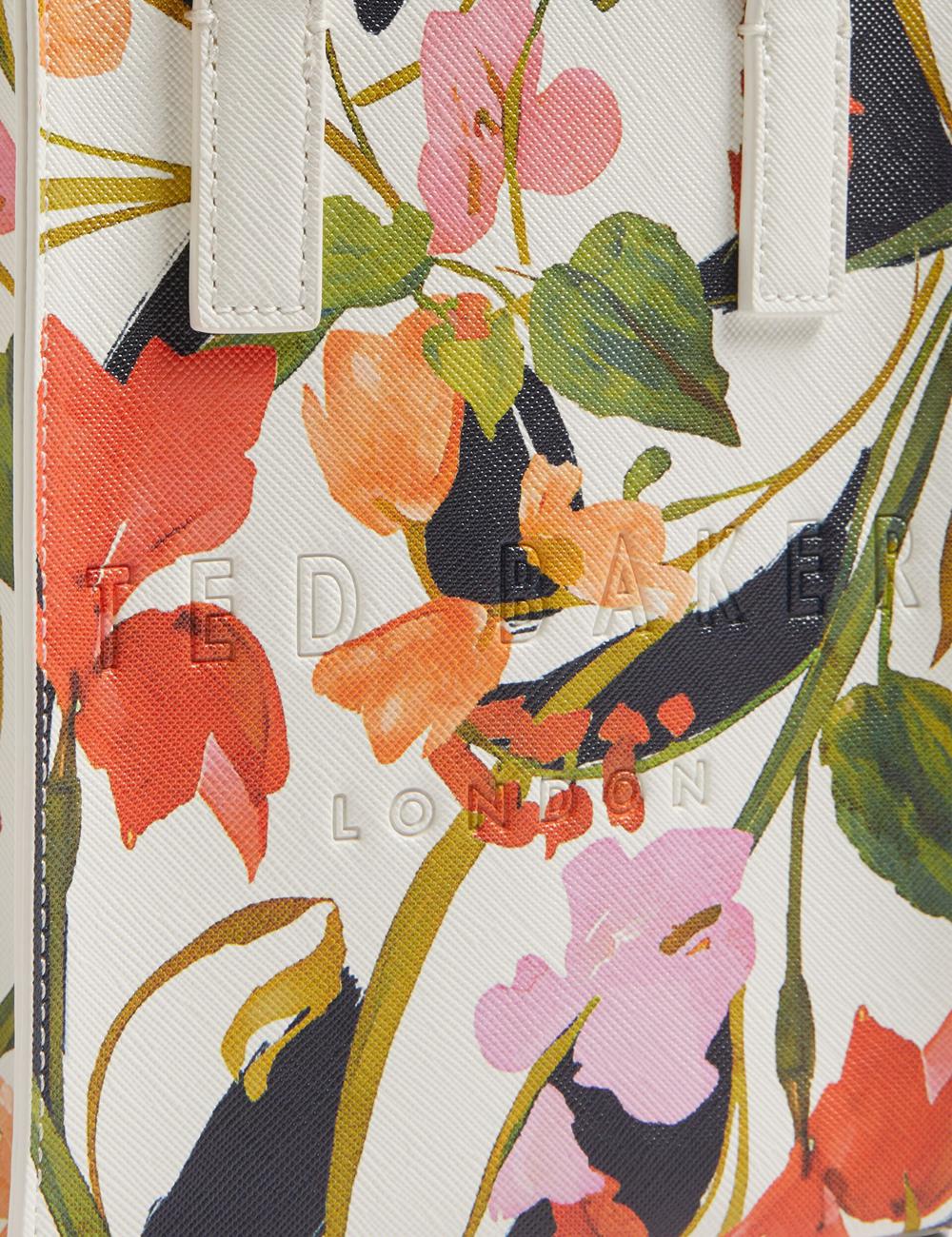 Women Ted Baker FLOWEIA - Floral Faux Leather Mini Tote Bags Cream | BFRH59137
