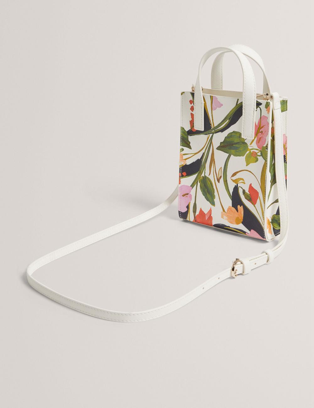 Women Ted Baker FLOWEIA - Floral Faux Leather Mini Tote Bags Cream | BFRH59137