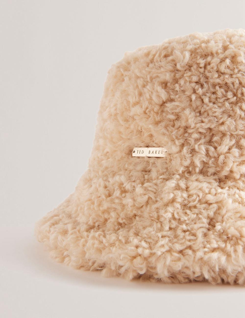 Women Ted Baker FLUFFYI - Faux Shearling Wide Brim Bucket Hats Natural | DOQU53678