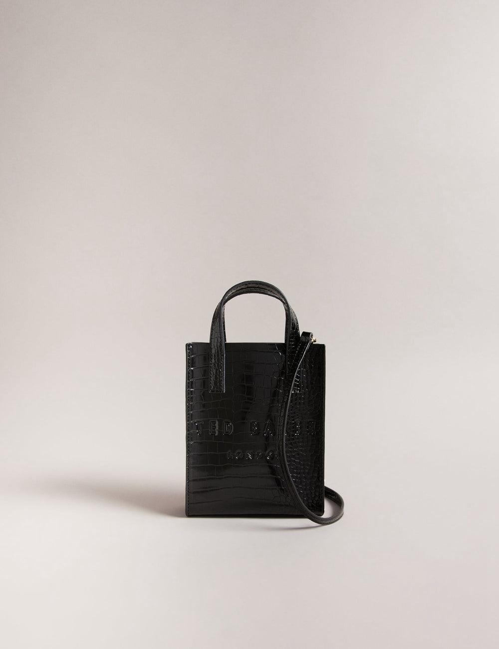 Women Ted Baker GATOCON - Mini Croc Effect Icon Tote Bags Black | GODP69053