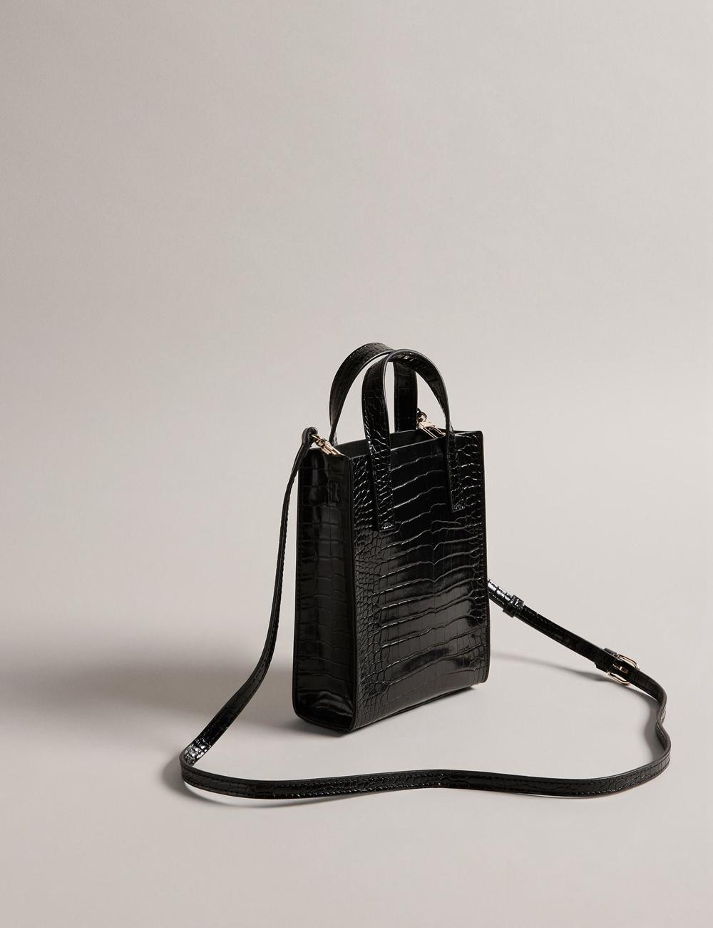 Women Ted Baker GATOCON - Mini Croc Effect Icon Tote Bags Black | GODP69053