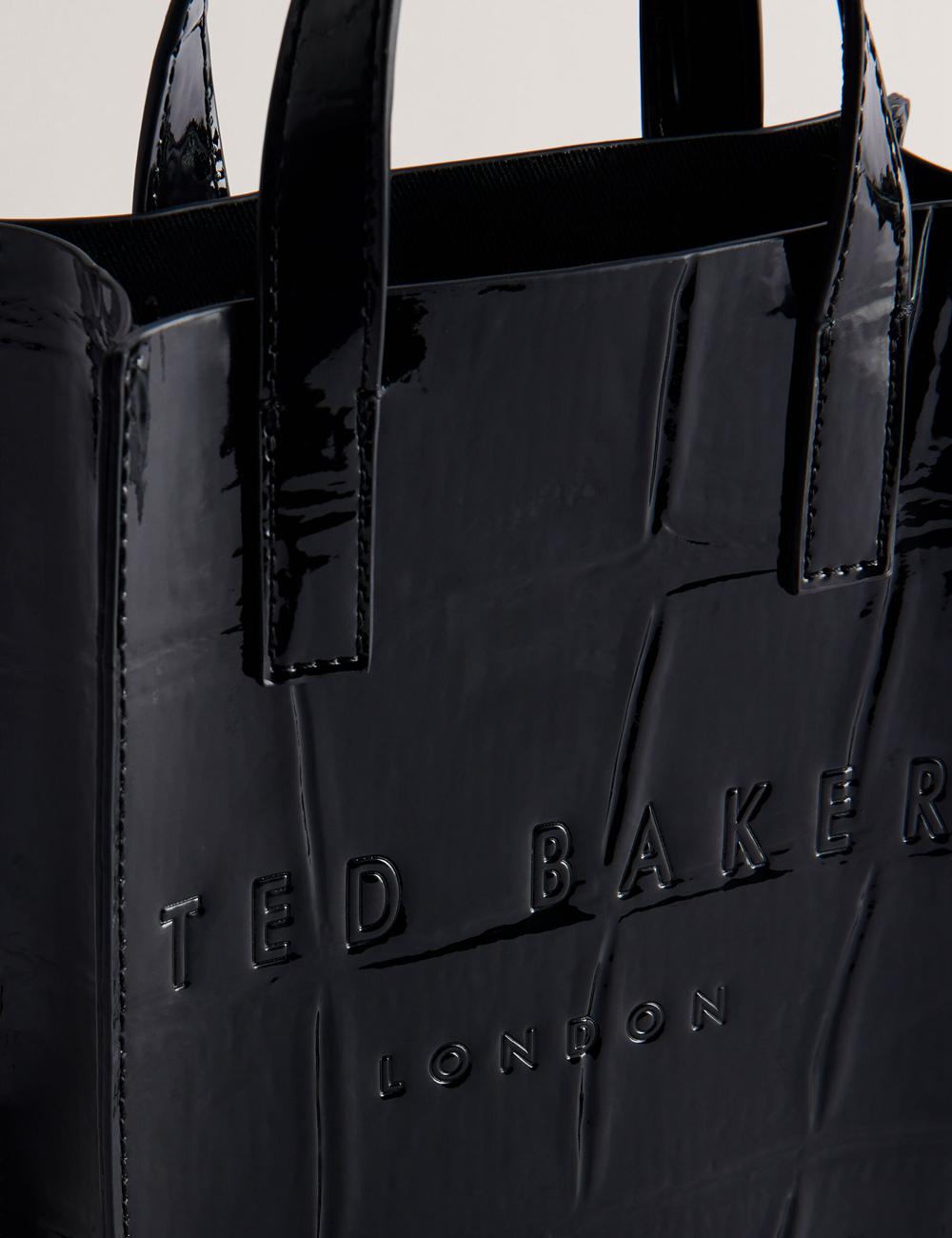 Women Ted Baker GATOCON - Mini Croc Effect Patent Tote Bags Black | HIWA39128