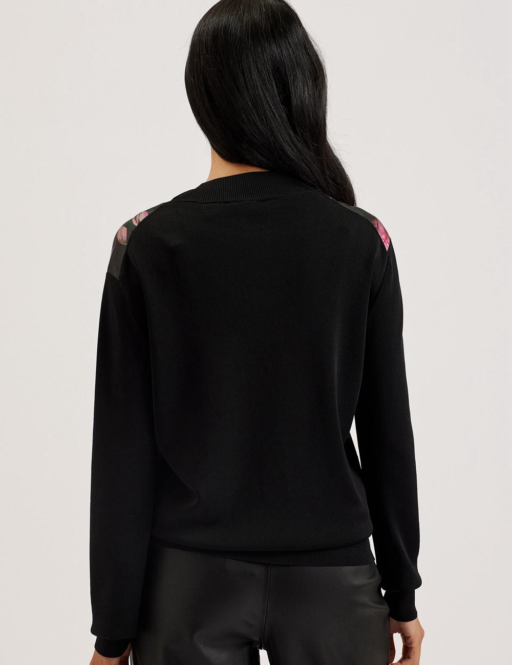 Women Ted Baker GEMHAA - Printed Panel Long Sleeve Cardigans Black | UTFV45613