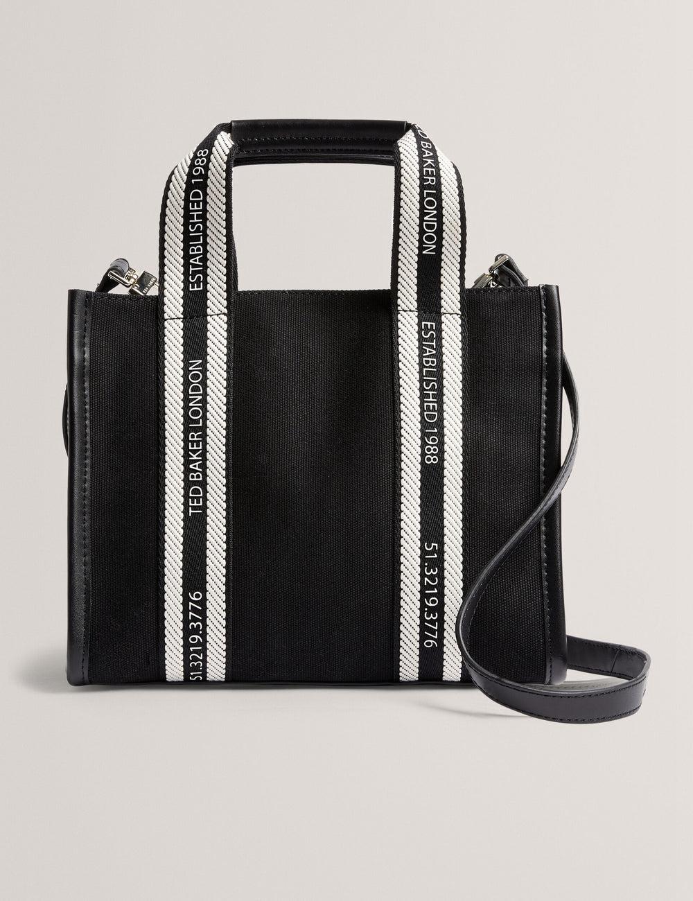 Women Ted Baker GEORJEA - Branded Webbing Canvas Small Tote Bags Black | CXPK92085