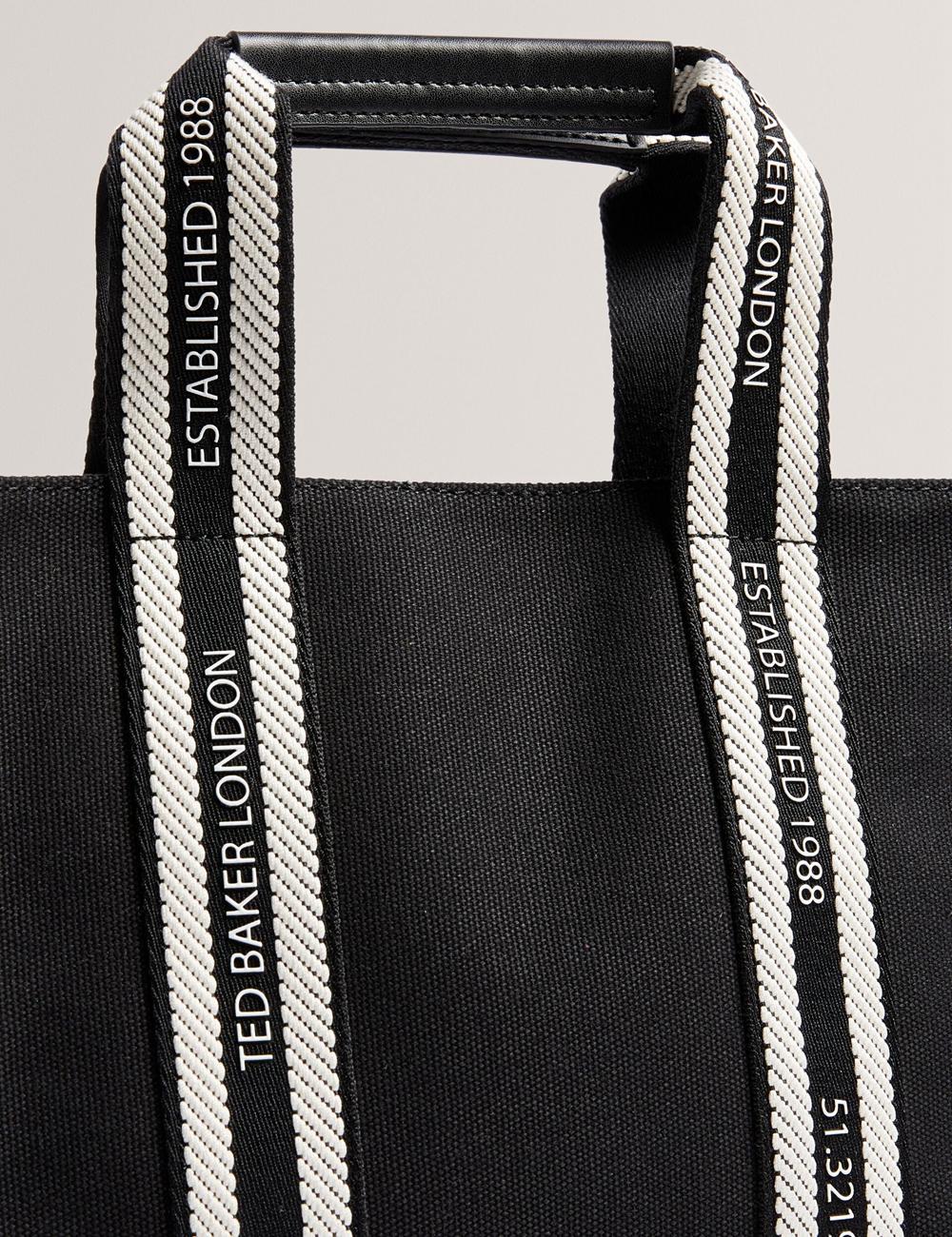 Women Ted Baker GEORJEA - Branded Webbing Canvas Small Tote Bags Black | CXPK92085